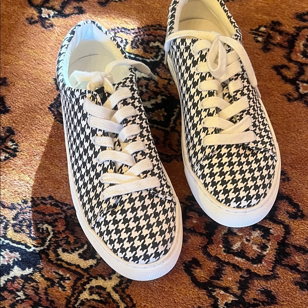 J. Crew Black and White Houndstooth Sneakers
